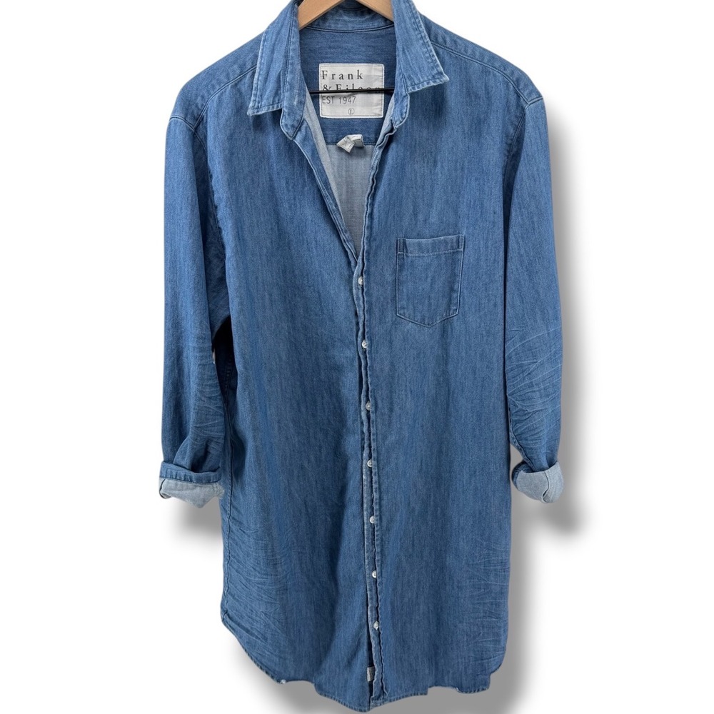 Frank & Eileen Mary Denim Shirt Dress Women Large Blue Button Down Long Sleeve